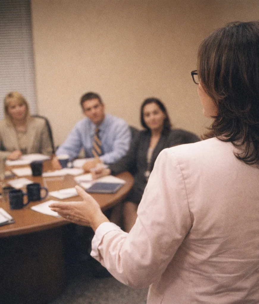 Lisa presenting to an executive team